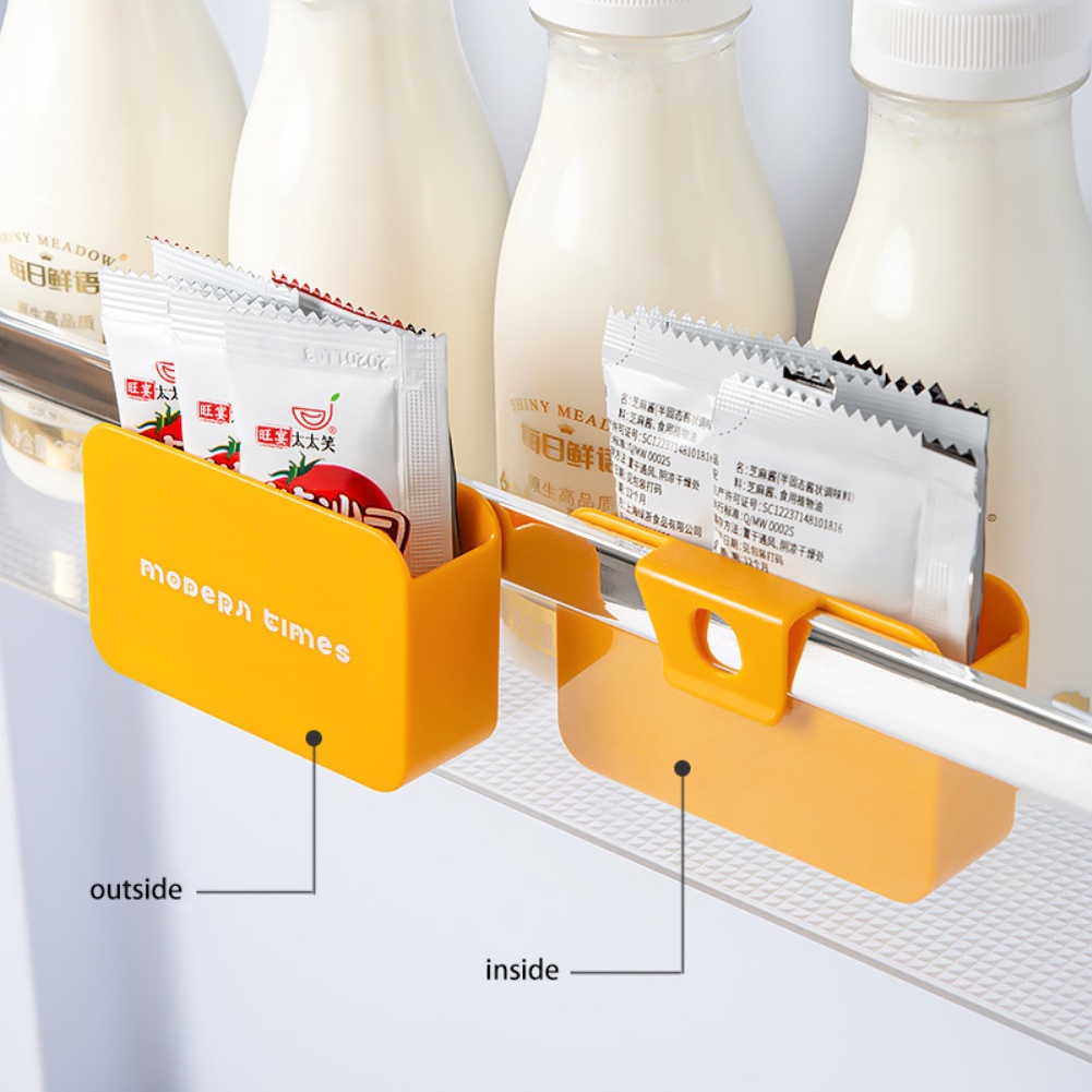 ღ Bumbu Kotak Penyimpanan Kulkas Side Pintu Rak Penyimpanan Dapat Dilepas Non-Slip Tahan Lama Snap-On Saus Tas Dapur organizer Penyimpanan Holder Rak