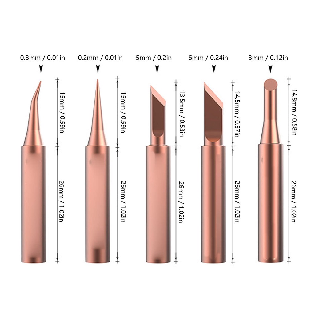 5in1 Mata Solder Ujung Tip Station Station-Solder Tip Tembaga Gold Lurus Bengkok Pisau