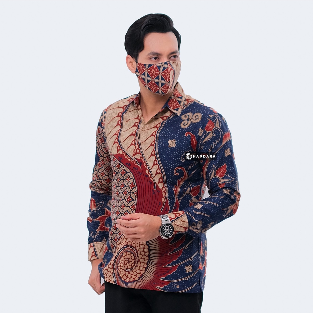 Handara Batik Pria Lengan Panjang Slim Fit Premium Escargot Biru HB-323