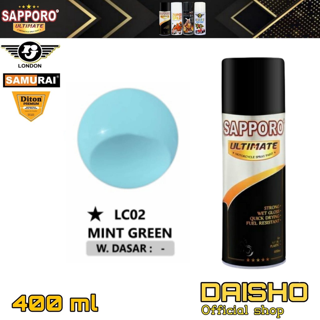 SAPPORO ULTIMATE MINT GREEN LC02* 400ML CAT SEMPROT SPRAY PAINT PILOX PILOK HIJAU THAI LOOK