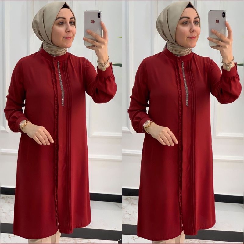 ZAHIRA TUNIK ATASAN WANITA DESIGN ELEGAN MODEL TERBARU / BAJU ATASAN MUSLIMAH BUSUI FULL KANCING TER