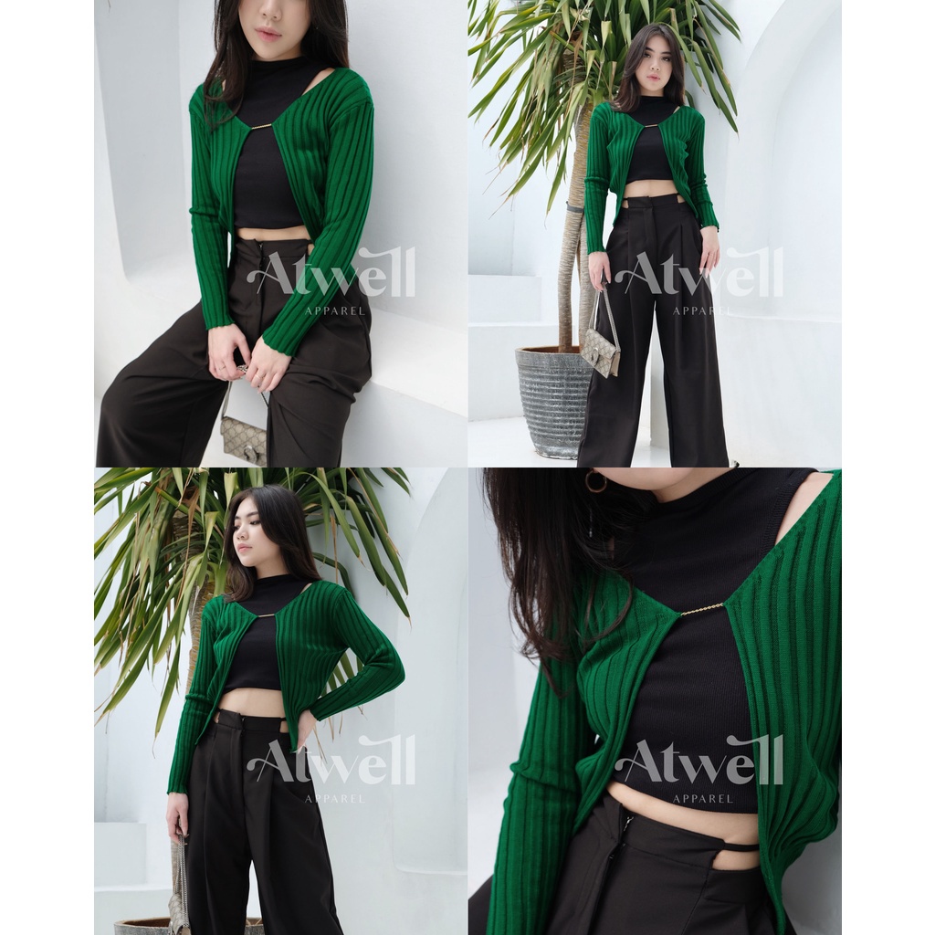 cardigan ribbed chain/atasan rajut wanita lengan panjang