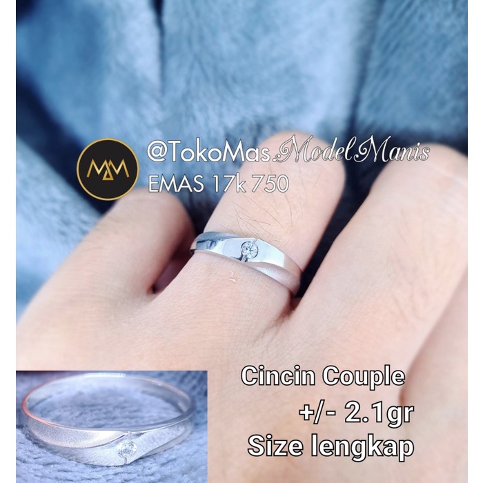 Cincin Couple emas putih Wedding Ring emas putih 750 kadar 17k