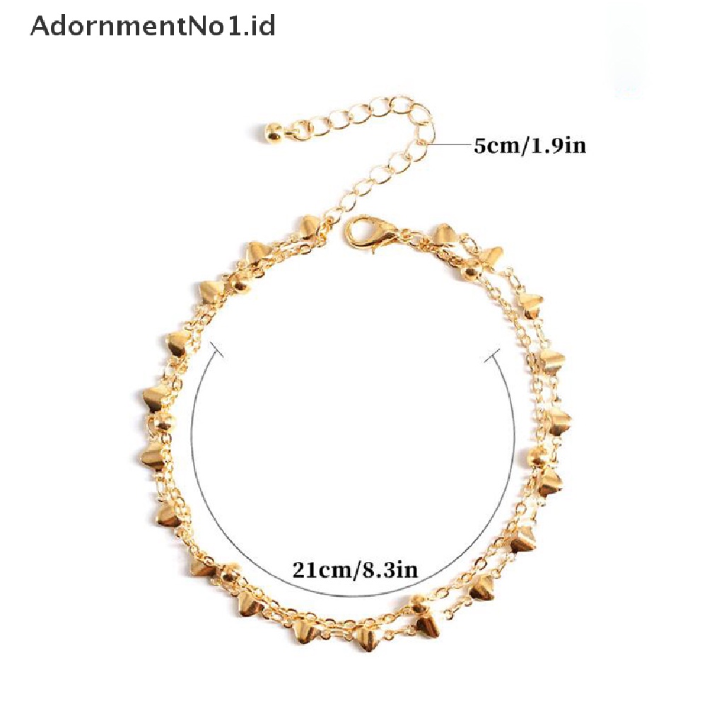 [AdornmentNo1] Double Layer Bentuk Hati Charm Ankle Chain Gelang Kaki Rantai Wanita Perhiasan [ID]