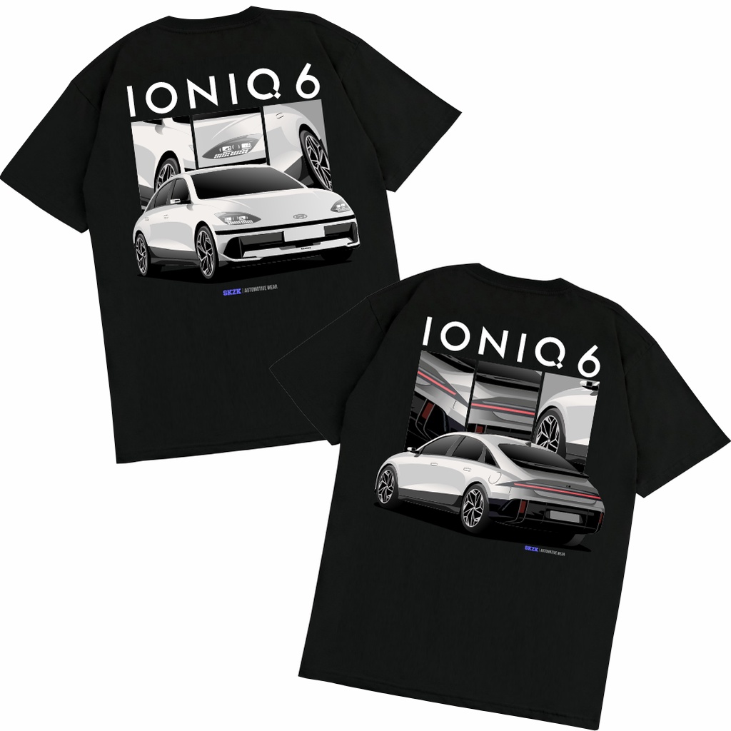 SAKAZUKI Kaos Baju Distro Katun Combed 24s Unisex Gambar Mobil HYUNDAI IONIQ 6 Street Wear