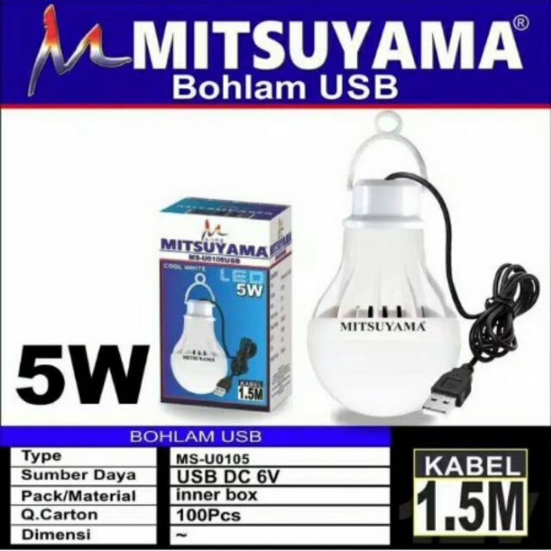 Lampu LED emergency Mitsuyama 5 watt Bohlam kabel USB