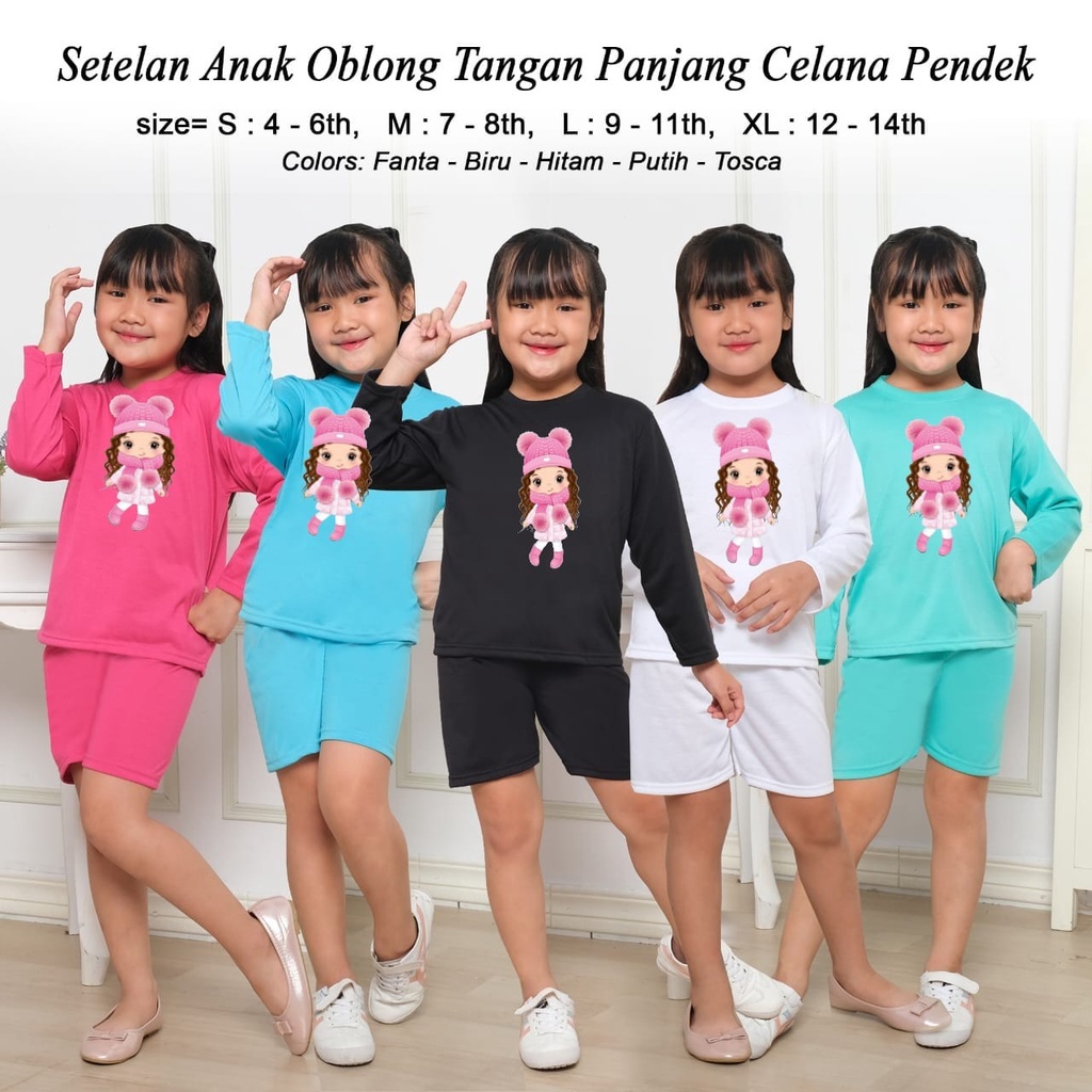 Hzl_outfit Set Baju Setelan Oblong Anak Perempuan Little Girl Doll S.M.L.XL