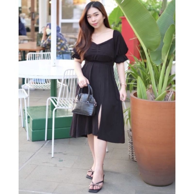 dress rayon midi slit / flowy dress / dress polkadot rayon