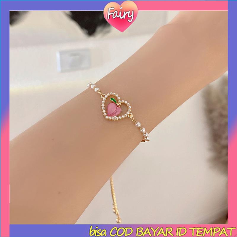 Gelang Hati Persik Simulasi Persik Manis Musim Panas Berlapis Emas Sweet F