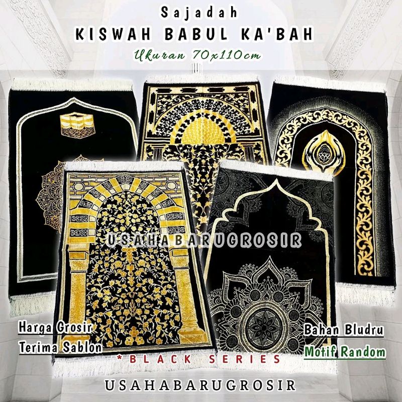 Sajadah Black Series Kiswah Sajadah Turki Bulu Bludru Sajadah Tebal Premium ukuran 70x110cm