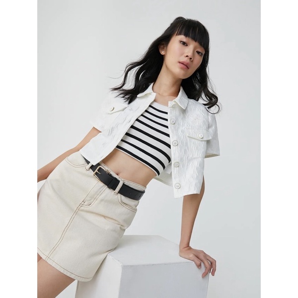 NEW Pomelo x Esther Bunny Sustainable Jacquard Short Sleeve Shirt White Kemeja Crop