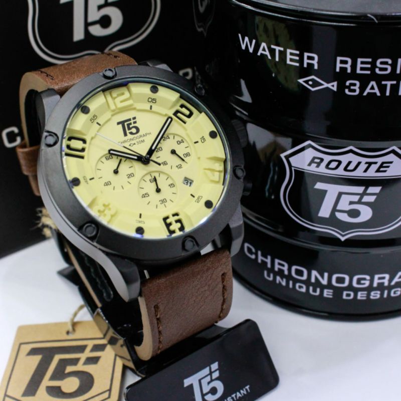 JAM TANGAN PRIA ORIGINAL T5 H 3476G CHRONOGRAPH STOPWATCH TANGGAL AKTIF DIAMETER 4.8 CM
