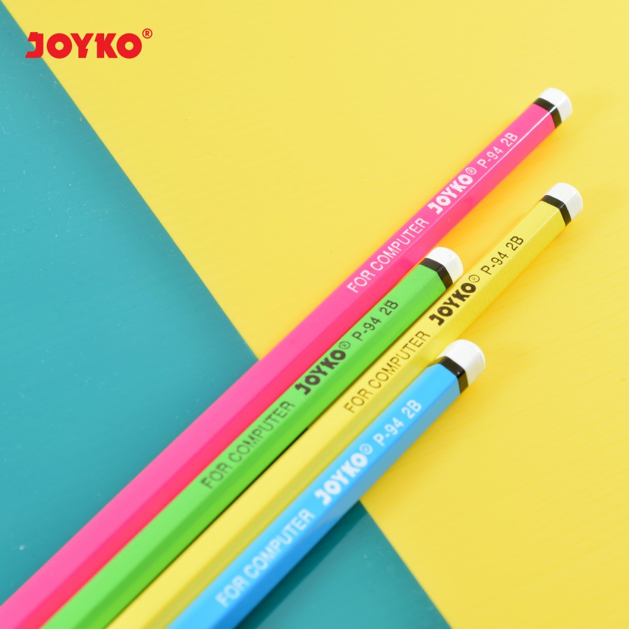 Pensil Kayu Joyko Neon P-94 For Computer Pencil / Pensil Joyko P-94 / 2B / 1 BOX 12 PCS