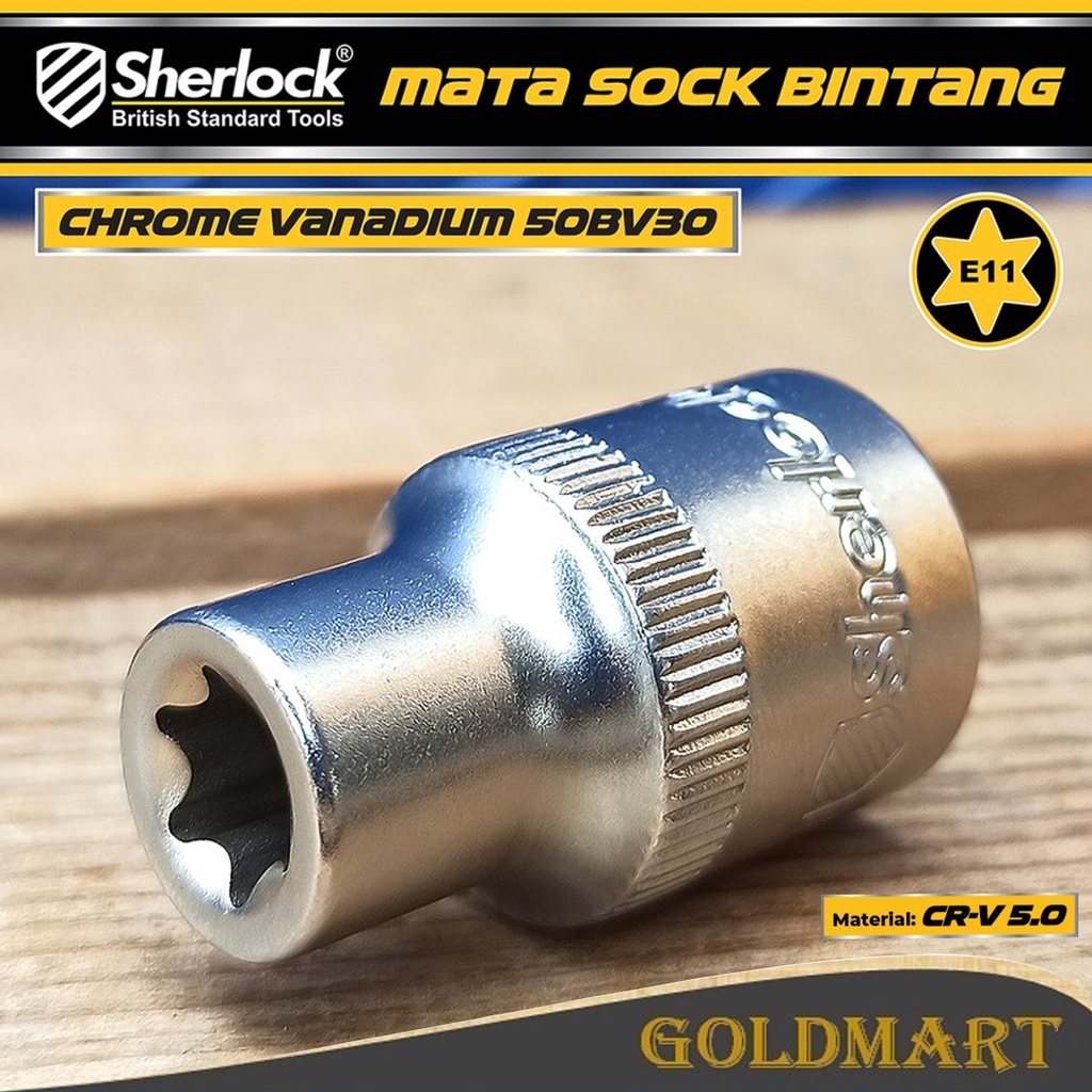 Kunci Shock Bintang Sok E11 1/2 inch Drive Star Socket Sherlock