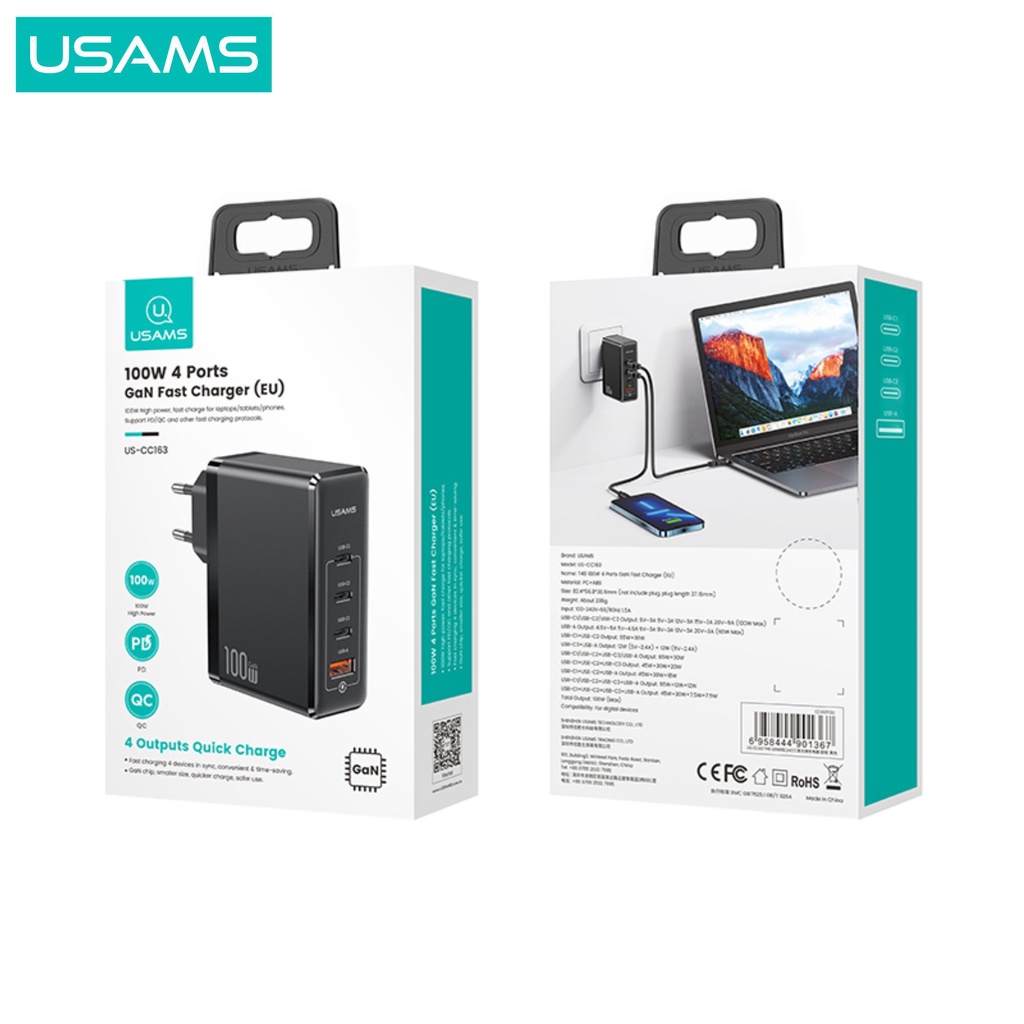 USAMS T50 Adapter Fast Charger GaN 100W 4 ports ACCC