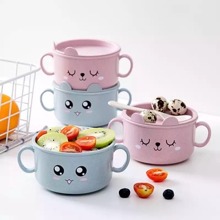 Mangkuk Makan Anak Karakter + Tutup / Jerami Soup Bowl Cartoon BPA Free / Mangkuk Gelas Sup Cup Temp