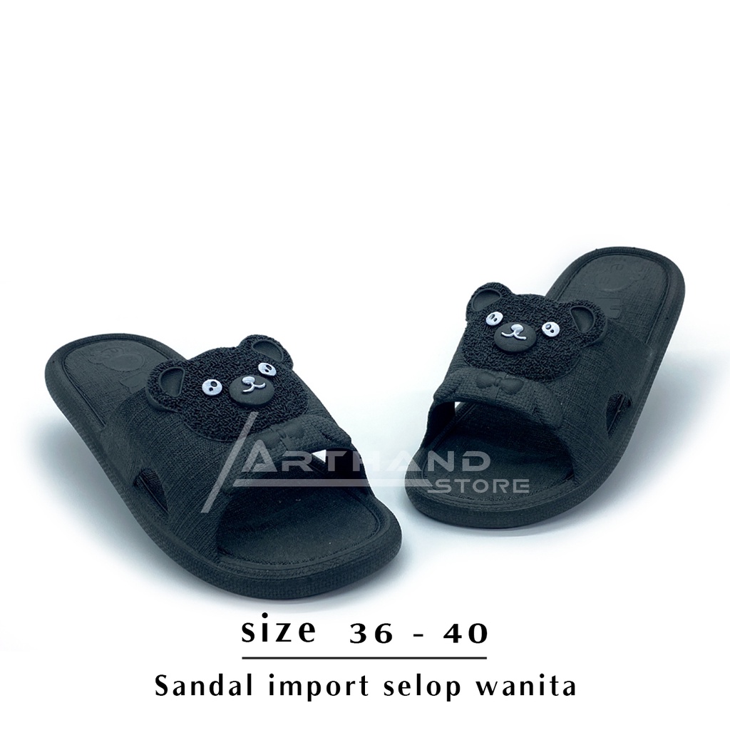 Arthand - Sandal Slop Jelly Karet PCU empuk motif Bear Timbul lucu trendy import Mokaya