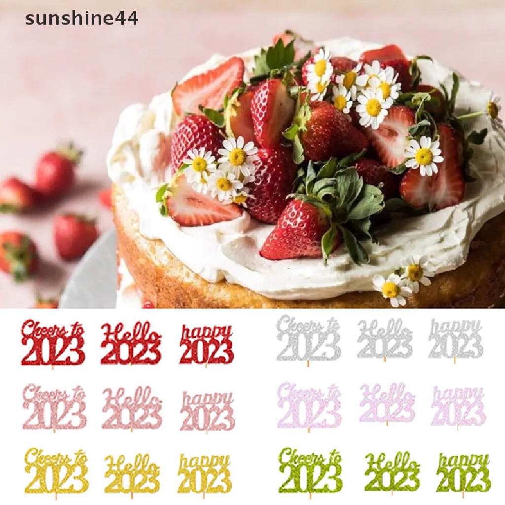 Sunshine 12Pcs Topper Kue 2023hiasan Kue Cupcake Glitter Pesta Tahun Baru2023.