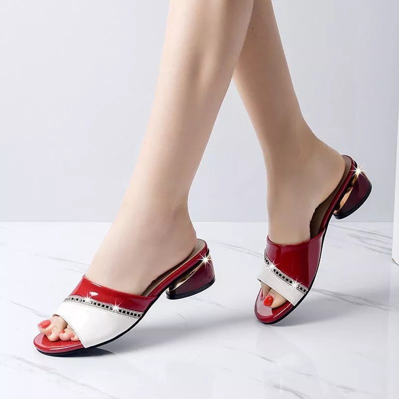 dts shop sandal wanita heels bulat dua warna gaya 2023