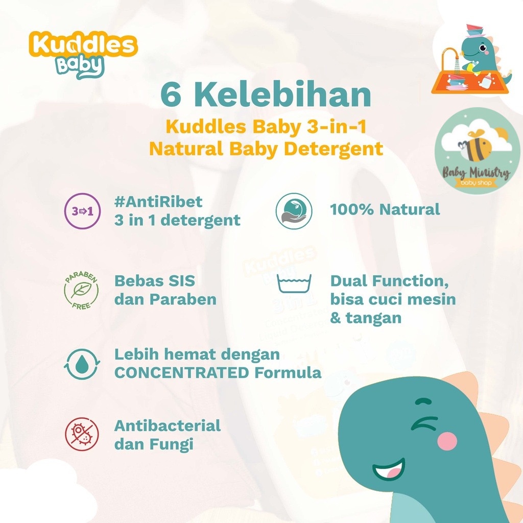 (NEW) Kuddles Natural 3 in 1 Baby Detergent (1000ML) / SENSITIVE SKIN SAFE / DETERGENT BABY / DETERGENT NO SLS