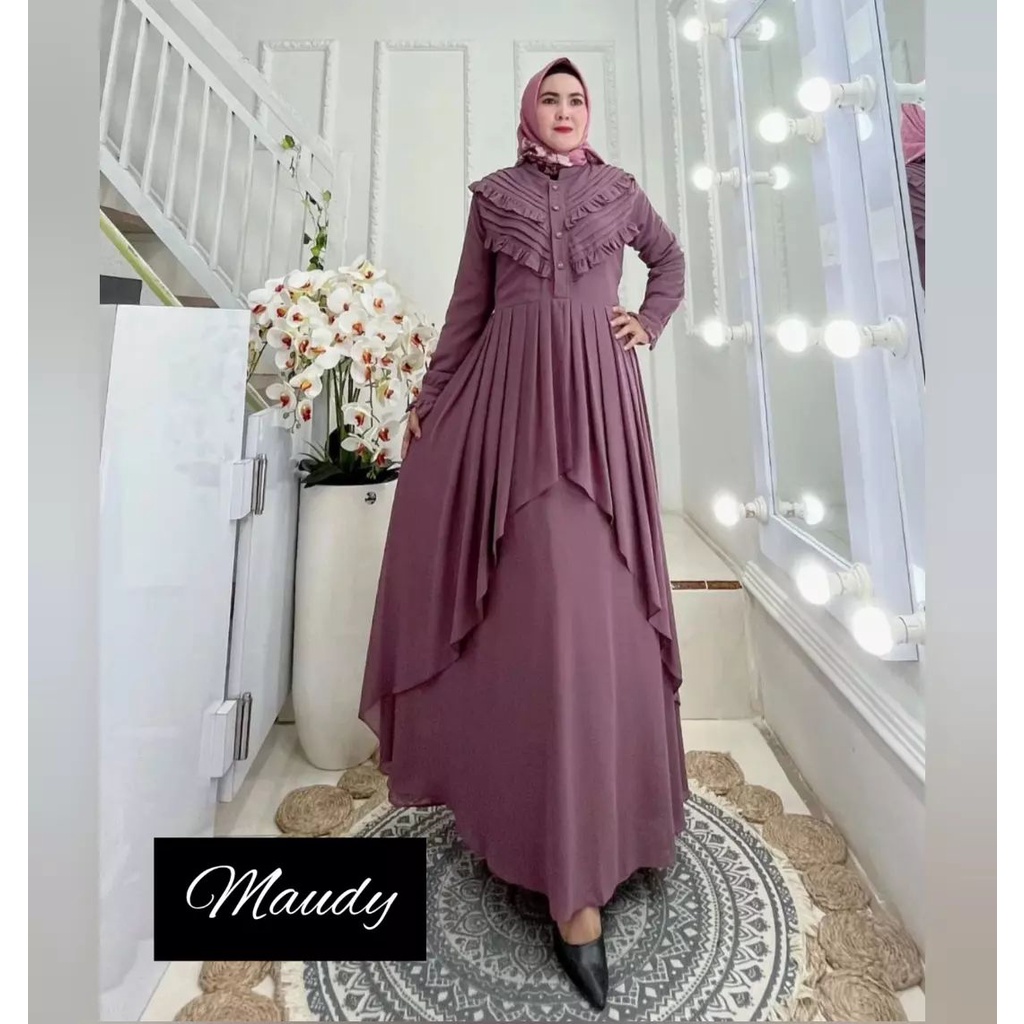 PROMO MAUDY DRESS Baju Dress Wanita Dewasa Bahan Ceruty Babydoll Full Puring Size M L XL Busui Frien