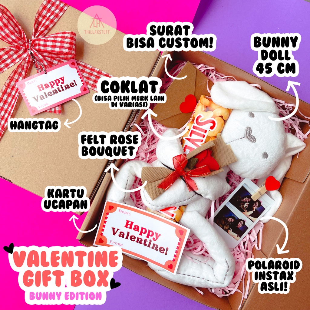 VALENTINE GIFT BOX BUNNY POLAROID INSTAX ASLI | BONEKA BUNNY HAMPERS VALENTINE