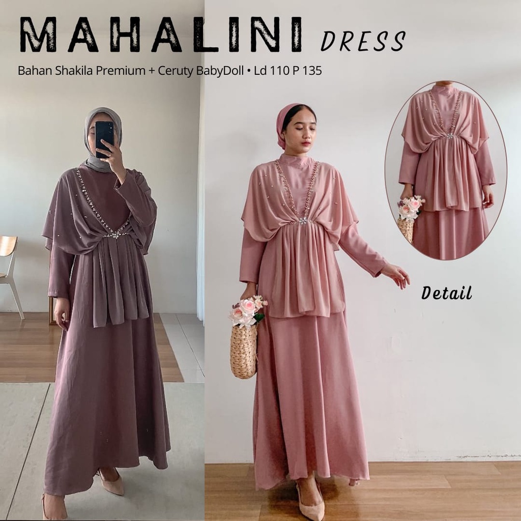 Mahalini Dress/Dress/Gamis Payet/Gamis Kekinian/Gamis Polos/Busui Friendly/Fashion Lebaran/Dress Kon