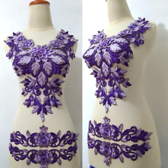 Emb Renda Bordir Motif Borju Set Ungu