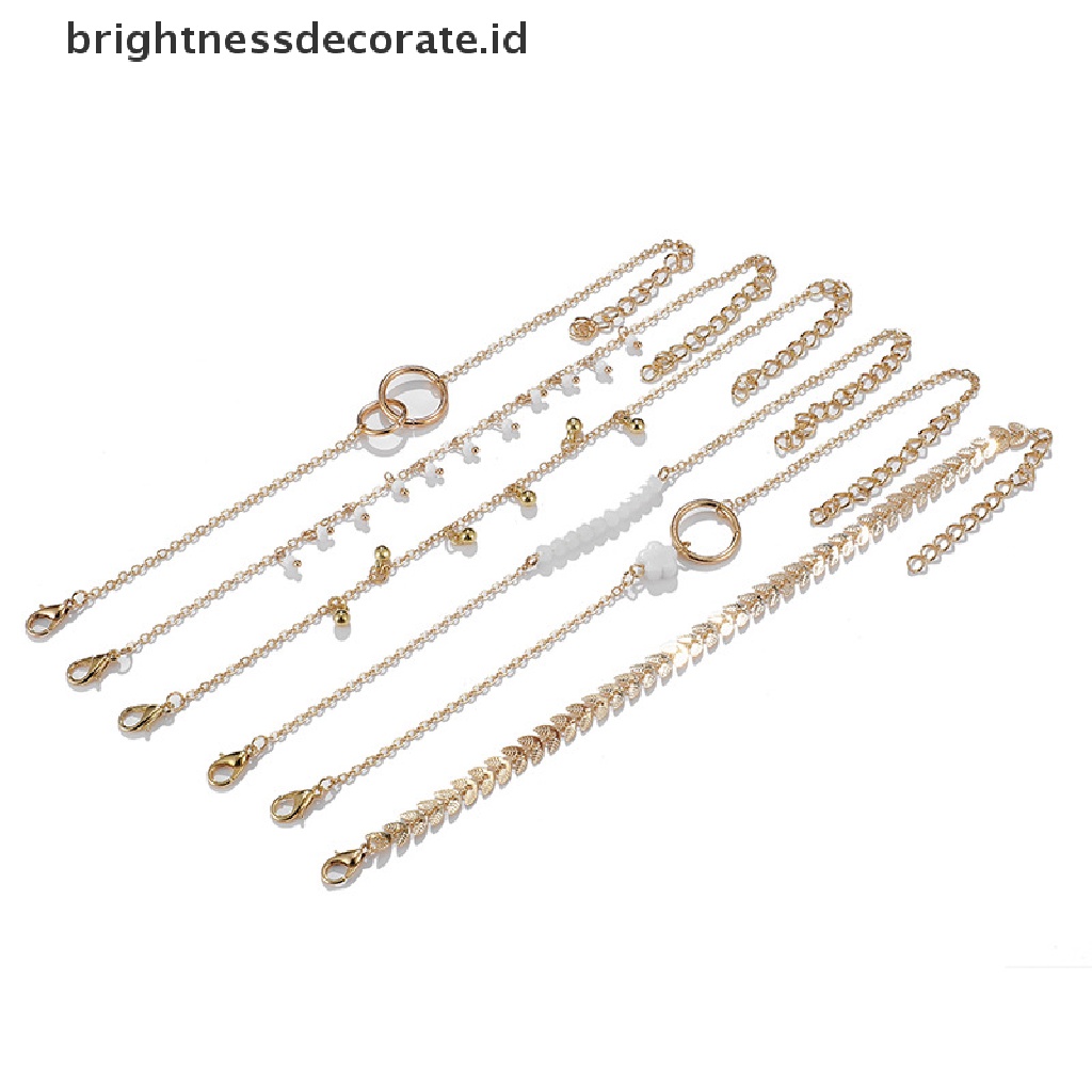 [Birth] 6pcs/set Gelang Boho Set Wanita Jumbai Daun Rantai Melingkar Bangle Perhiasan [ID]