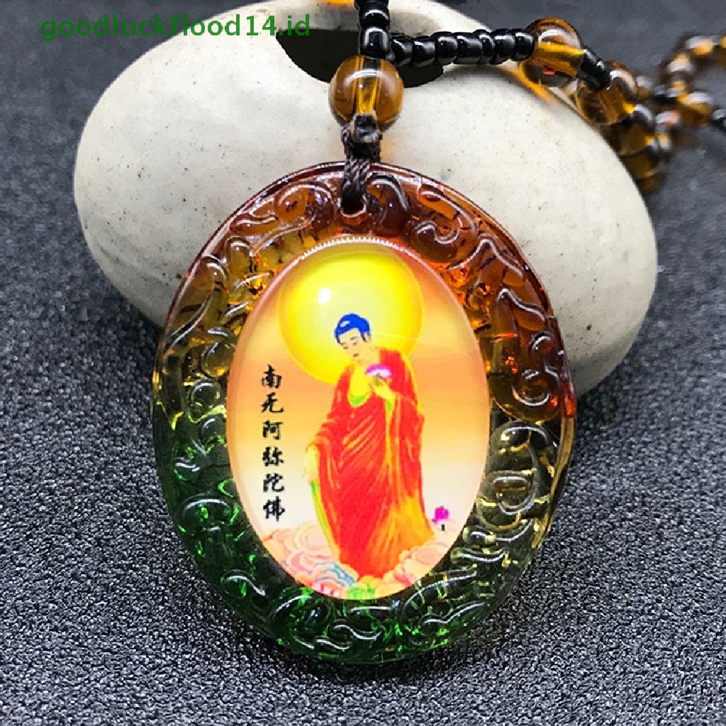 [GOOGFOUR] Kalung Liontin Kaca Buddha Lucky Amulet Namo Amitabha Untuk Wanita Pria [TOP]