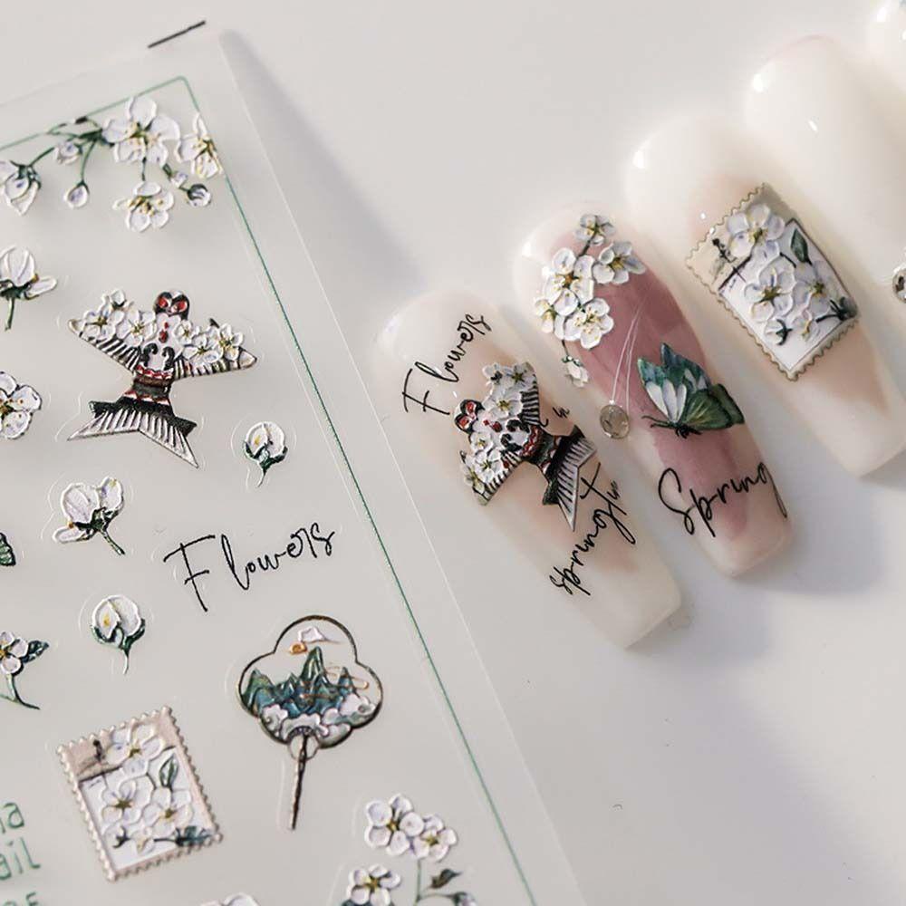 AUGUSTINA Agustina Stiker Kuku Cina Fashion Perekat Diri Kaligrafi Gaya Antik Swallow Karakter Cina Nail Art Dekorasi