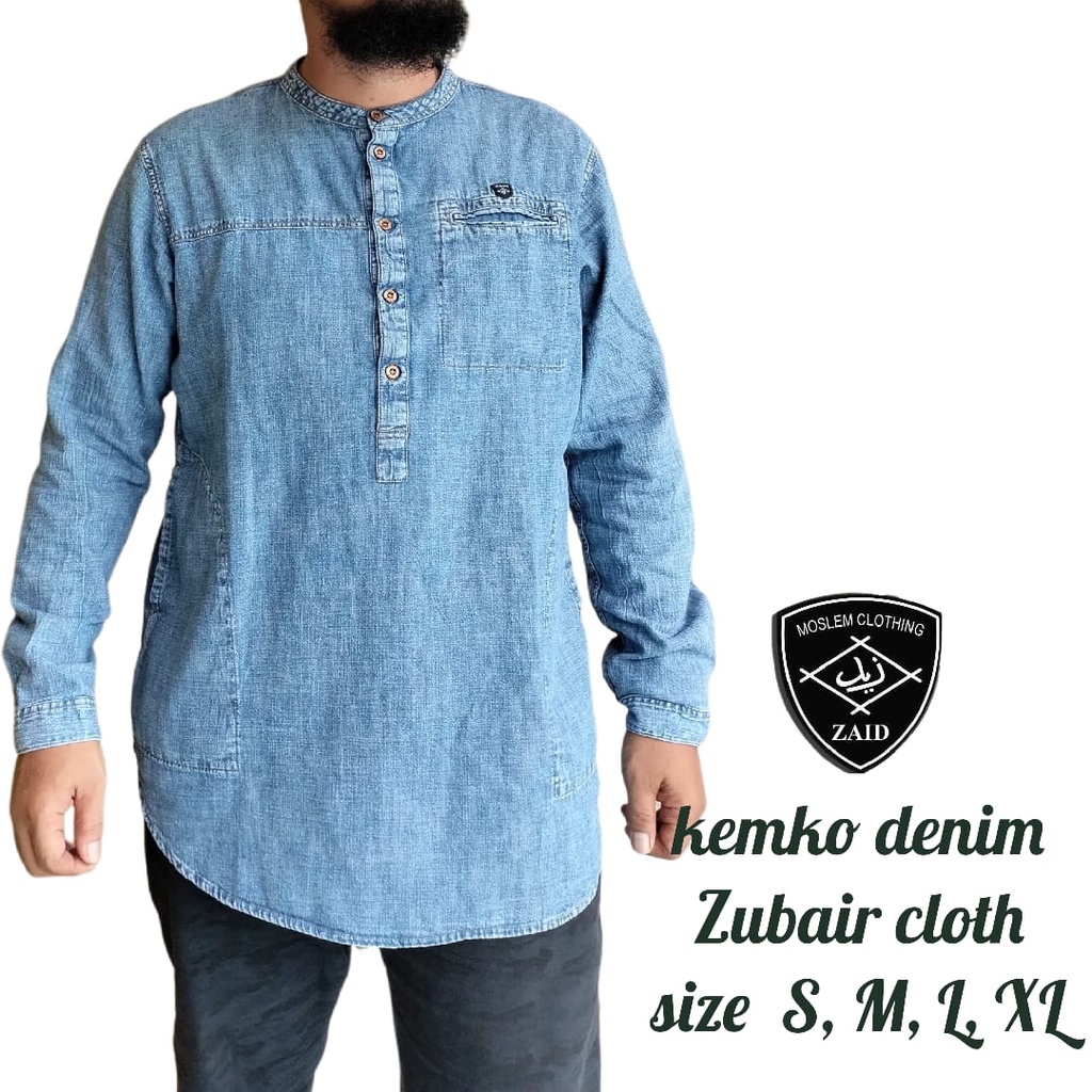 Baju Koko Pria Style Muslim KekinianTerbaru Kurta Pakistan Lengan Panjang Bahan Denim Premium Branded Bisa Bayar di Tempat