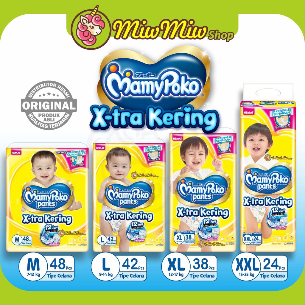 MamyPoko Pants X-tra Kering (Standar) Popok Bayi Tipe Celana Ekstra Kering