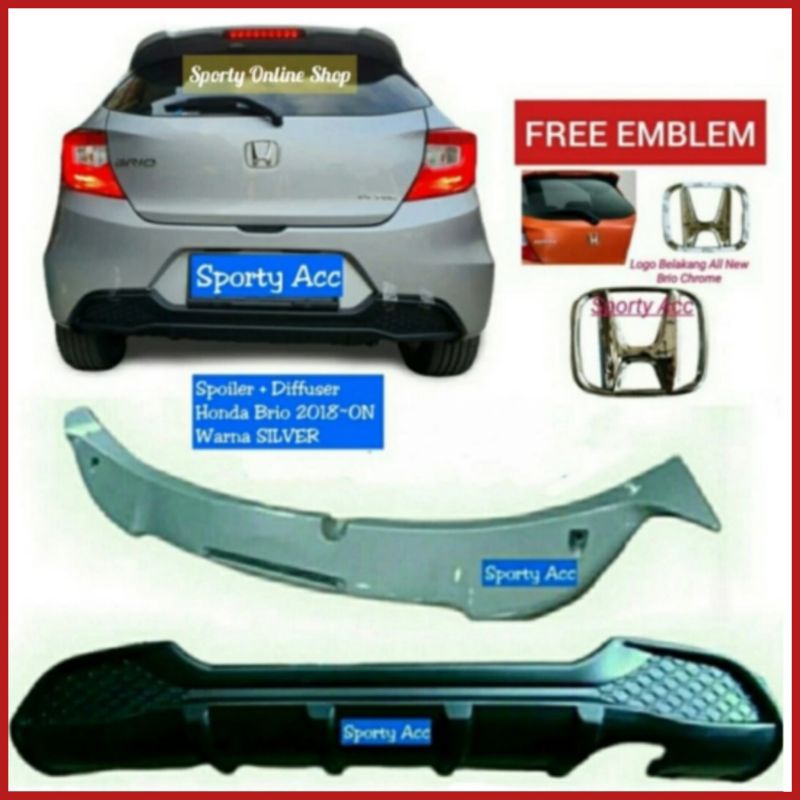 Paket Spoiler Brio New Model RS + Diffuser + Bonus Emblem H Crome