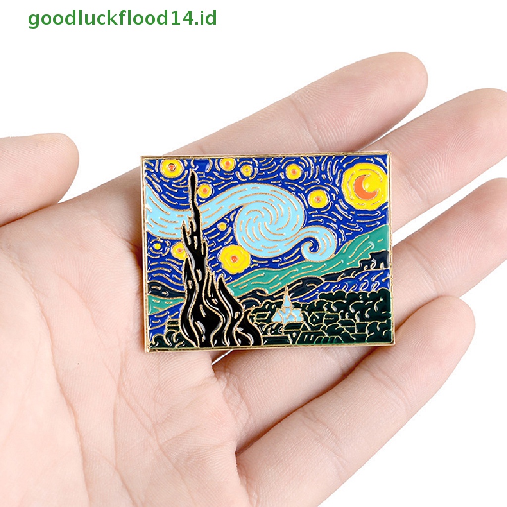 [GOOGFOUR] Van Gogh's Masterpiece Paings Starry Sky Bros Romantis Pin Perhiasan [TOP]