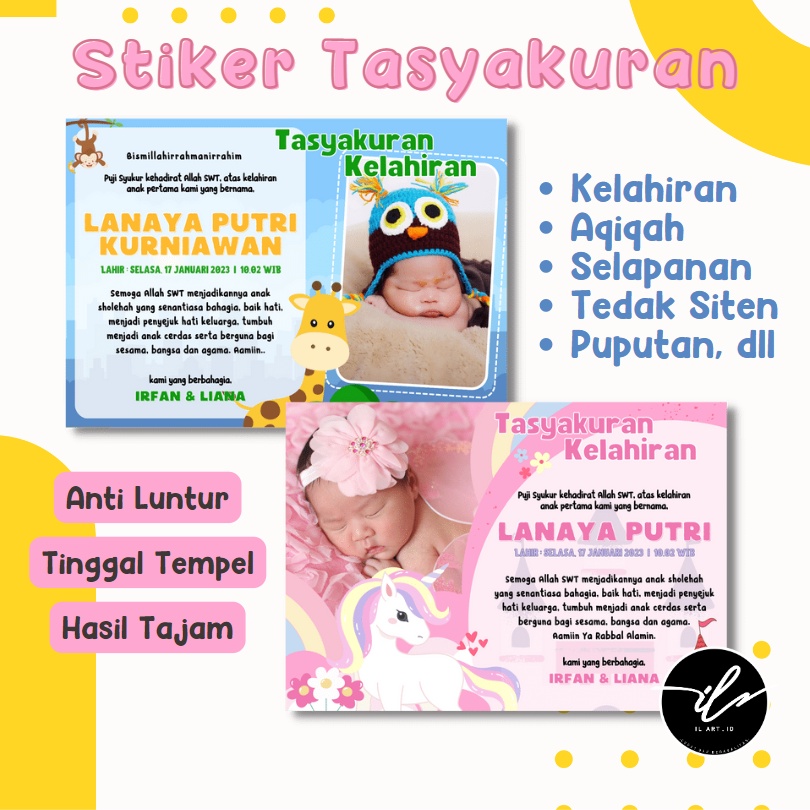 Stiker Ucapan Tasyakuran Kelahiran Aqiqah Selapanan Tedak Siten Nasibox Bento