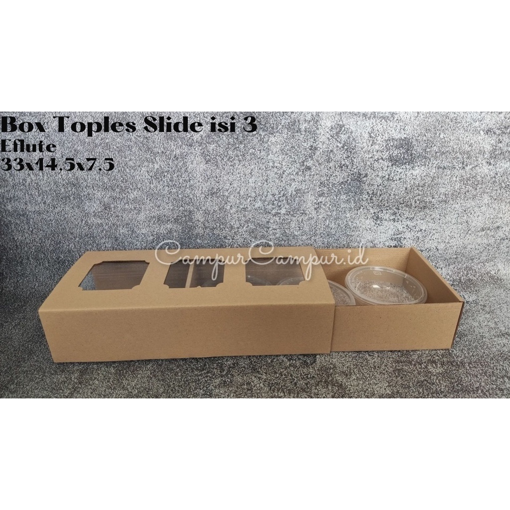 

Box Slide Eflute Toples Kue Kering isi 3 ukuran 33x14.5x7.5 Box Hampers slide tebal