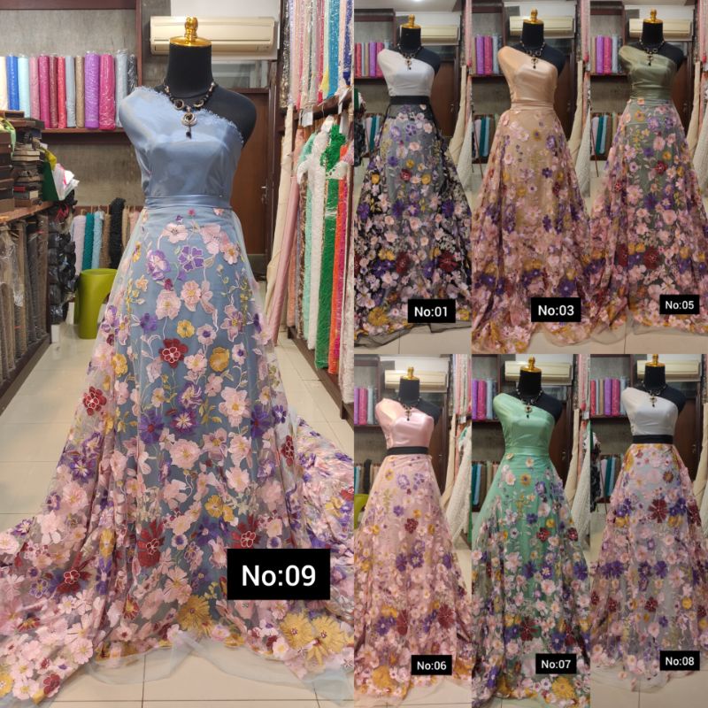 Kain Tile Brokat 3D Bunga Timbul Valentino AT342 Varian