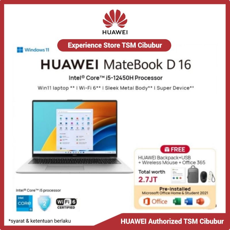 HUAWEI MateBook D16 Laptop [16+512GB] | 16 Inch Vast Display