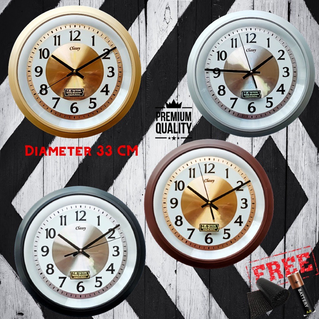Jam Dinding Jumbo Elegant Modern Mewah Classical Sweep Silent Tidak Berisik 33cm Classy 3259T-29