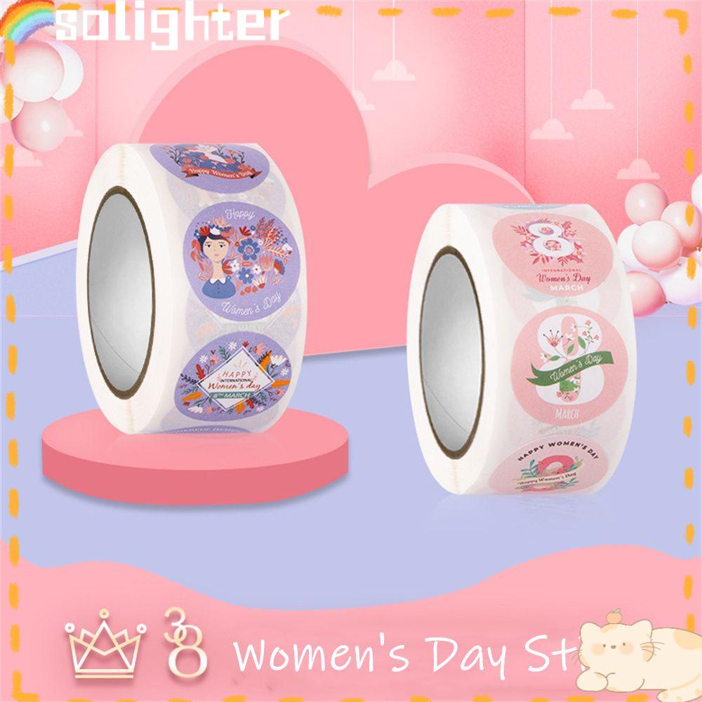 Solighter 500pcs/roll Stiker Hari Wanita Scrapbooking Bulat Wanita Gift Box Label Sealing Sticker