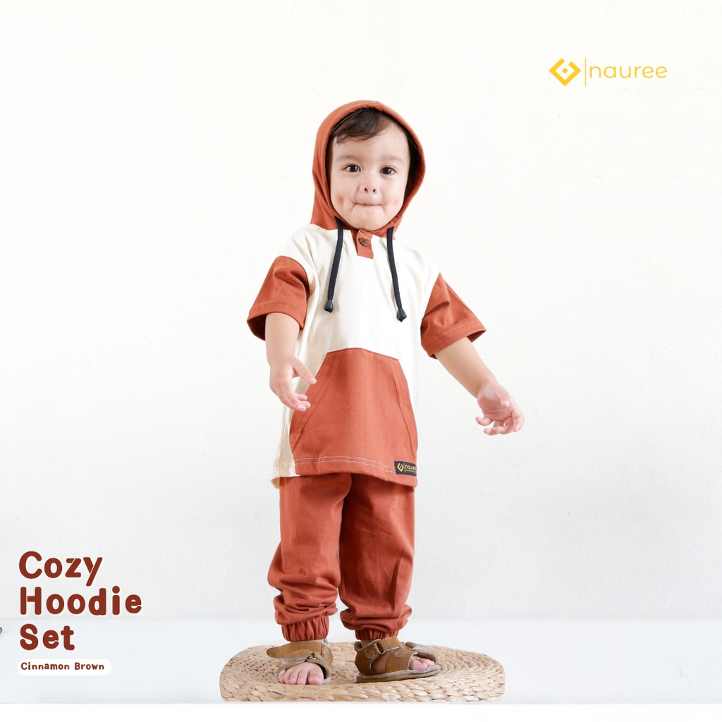 Nauree - Setelan Hoodie Cozy Baju Anak Laki Laki Unisex Cowok Cewek Umur 1 2 3 4 5 6 Tahun Bahan Import Korea Kaos Pendek Celana Panjang 3in1 Sweater Jogget Set Style