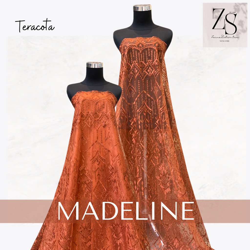 Kain Brokat Tile Etnik Mewah Madeline Warna Teracota Bata