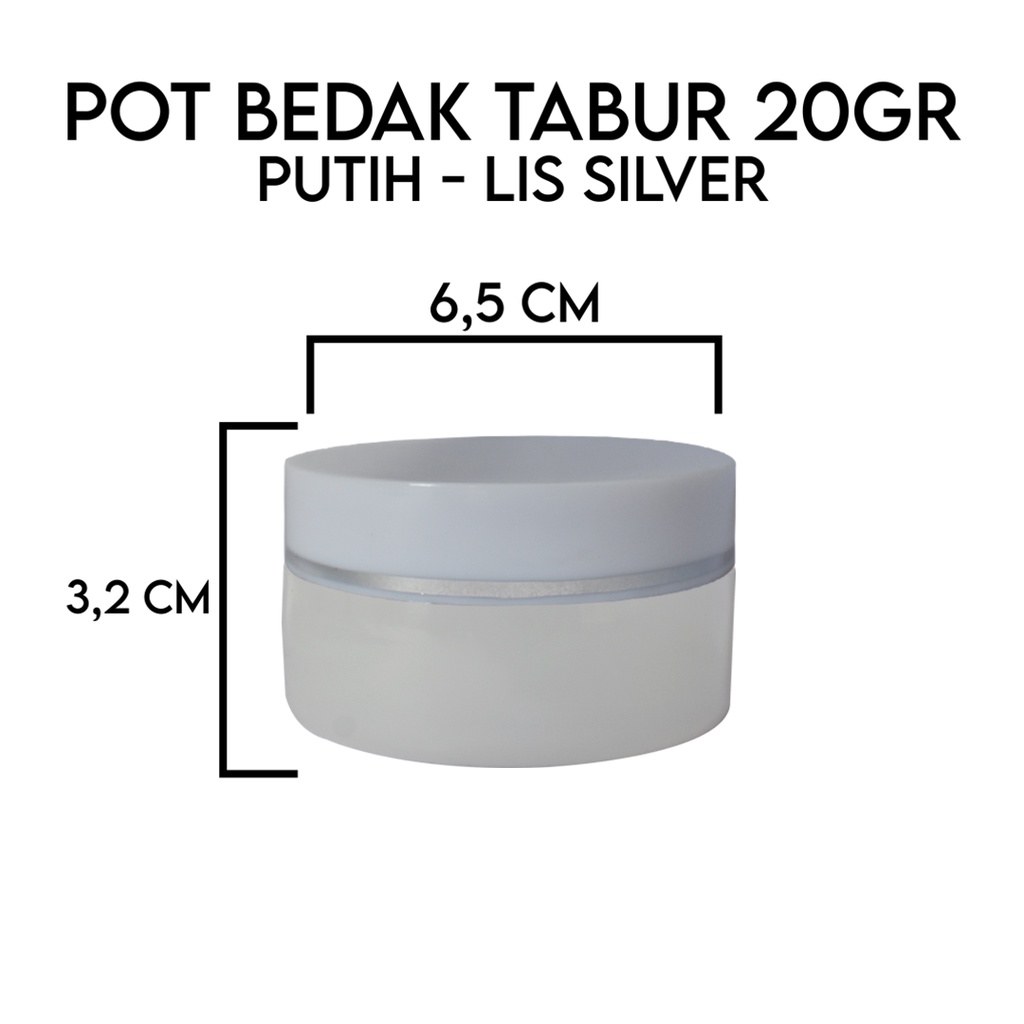 Pot Kemasan Bedak Tabur/Bt 20Gr Full White List Silver