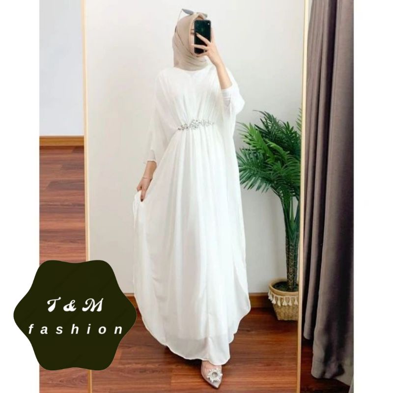 T &amp; M Fashion~Anjani Dress Kaftan Warna Broken White Mocca Black Pakaian Wanita Kasual/Semi Formal/Pengajian/Kondangan Baju Wanita Terbaru 2023 Lebaran