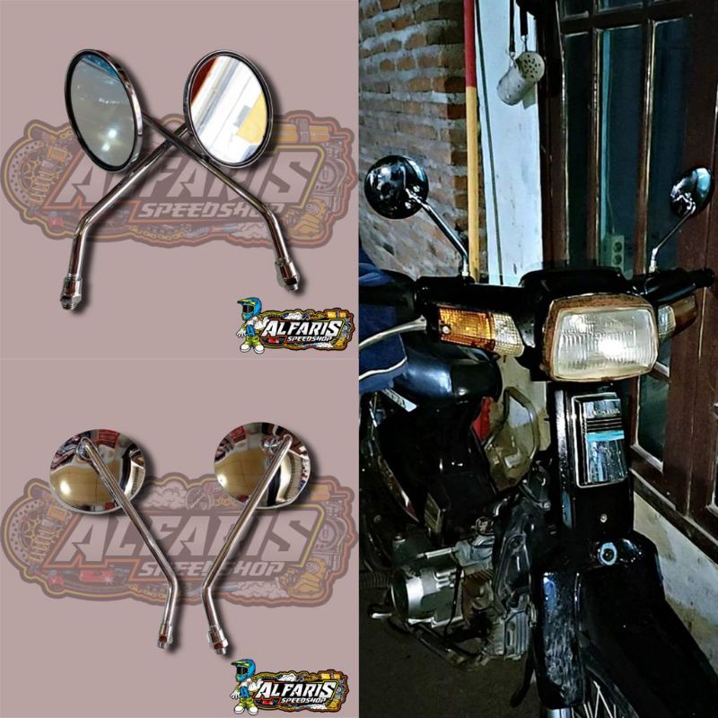 SPION BULAT RETRO CLASSIC FULL BESI CROME PNP UNTUK SEMUA MOTOR HONDA