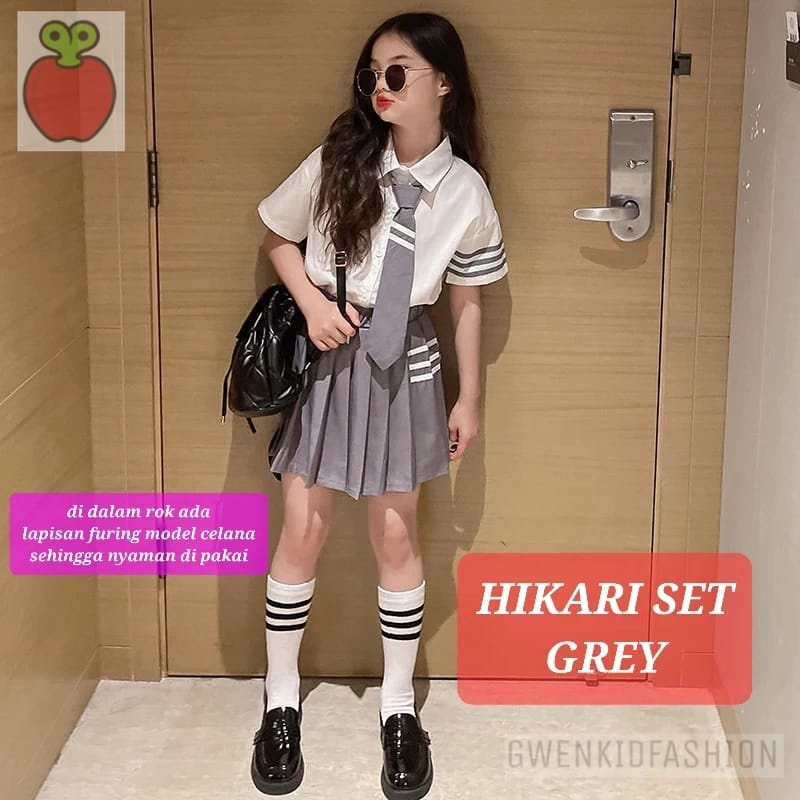 GwenKids BAJUKIDDIE HIKARI SET GREY BAJU SETELAN SERAGAM UNIFORM ALA KOREA JEPANG ANAK REMAJA FASHIO