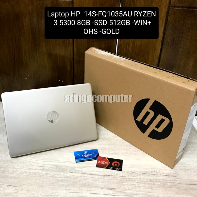 Laptop HP 14S-FQ1035AU RYZEN 3 5300 8GB -SSD 512GB -WIN+OHS -GOLD