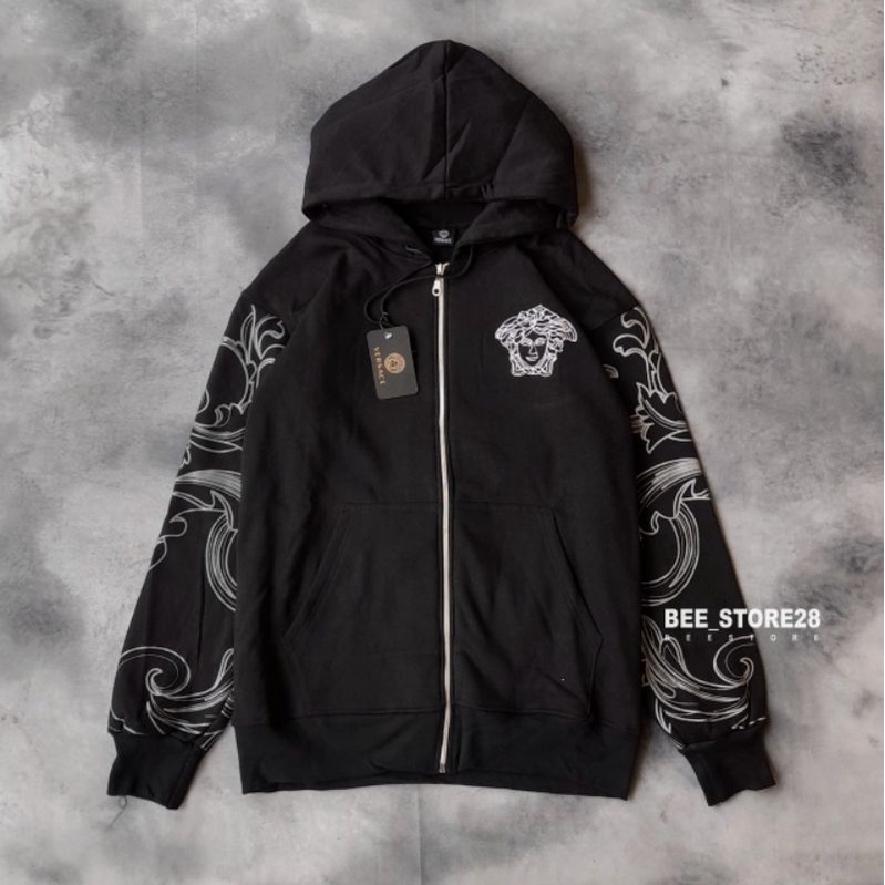 HOODIE ZIPPER VERSACE HITAM BATIK BAROCCO PREMIUM