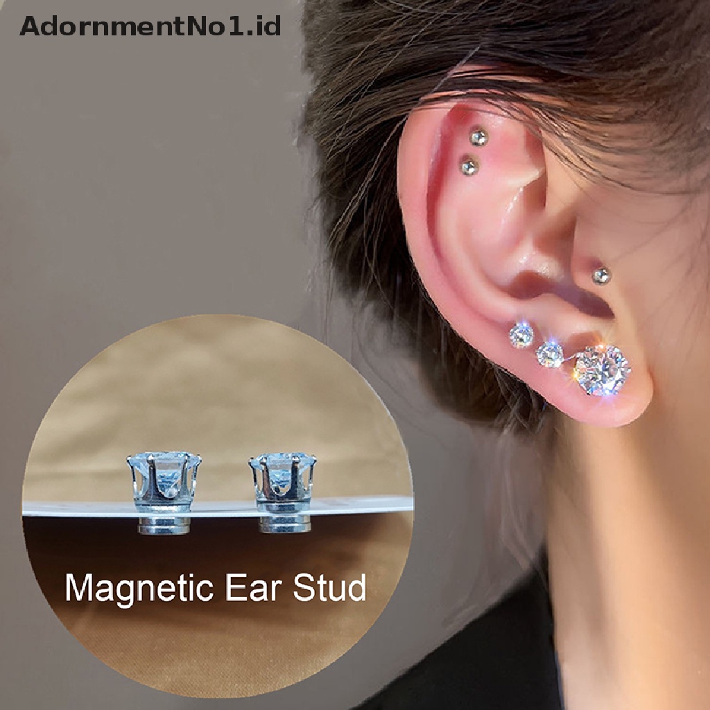 [AdornmentNo1] Anting Stud Telinga Magnet Kristal Zirkon Anting Magnet Non Perhiasan [ID]